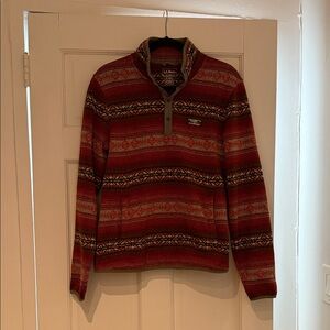 L.L. Bean Men's Red and Gray Zip Up Sweater